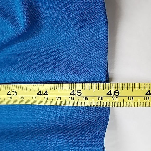 Vtg 80's Sabino Blue Belted Midi Dress, Knit, Ruched Mock Neck, Pockets, SZ 10, - Picture 9 of 13